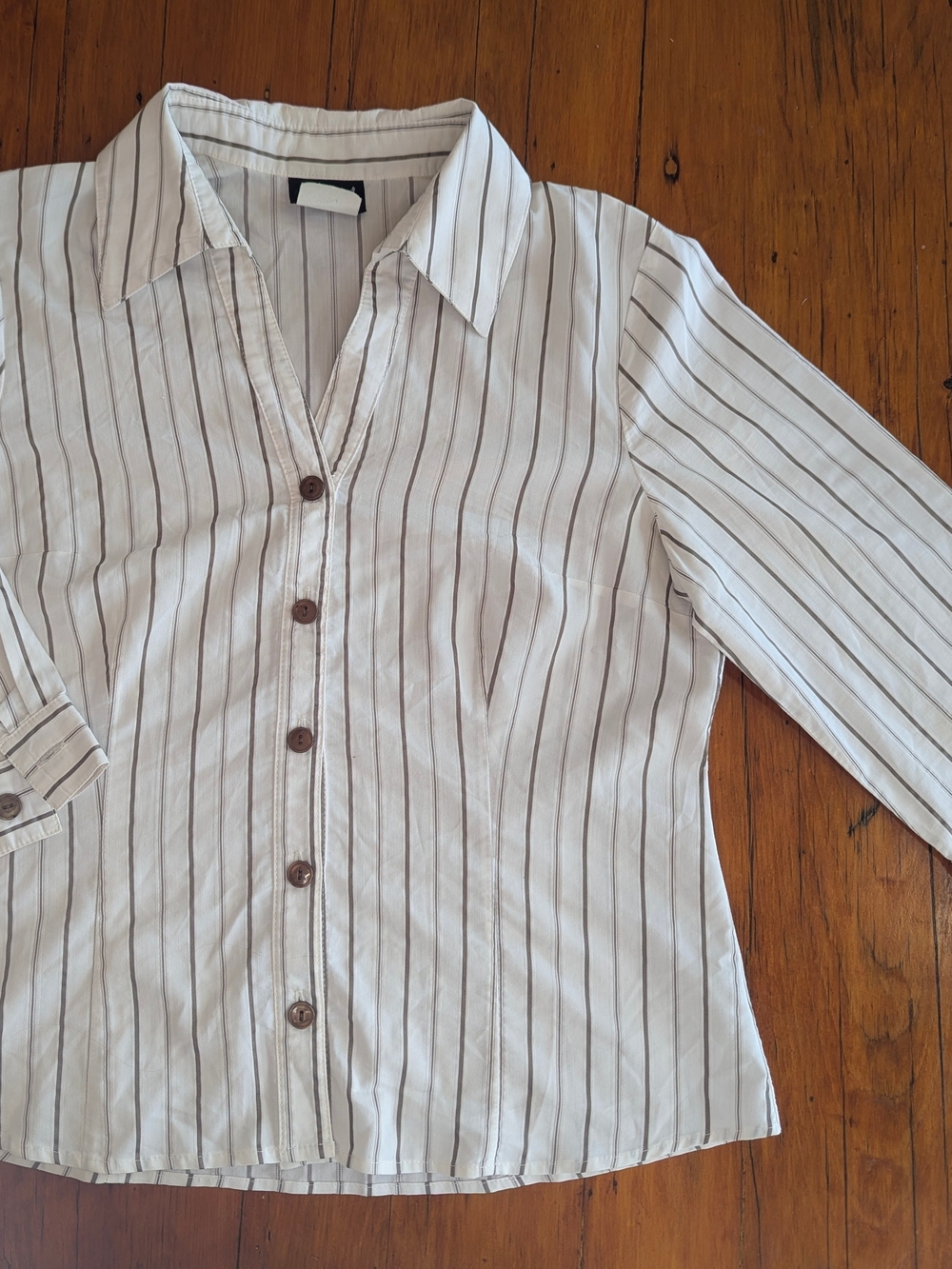 Vintage White Button-Front Stripe Shirt for Women